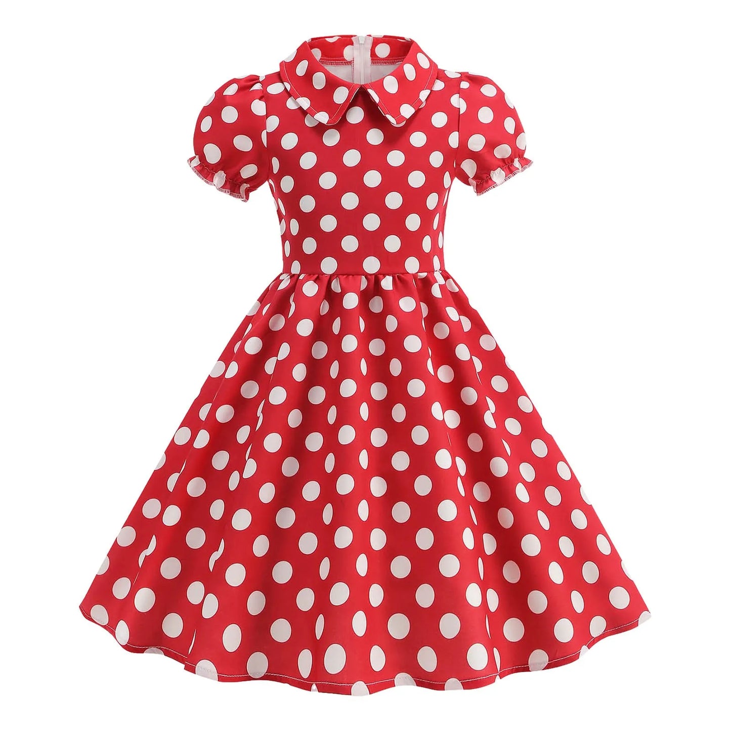 Girls' Dress French Short Sleeve Polka Dot Dress Holiday Children'S Summer Dress Lapel Blouse Dresses Kids Vintage Dresses