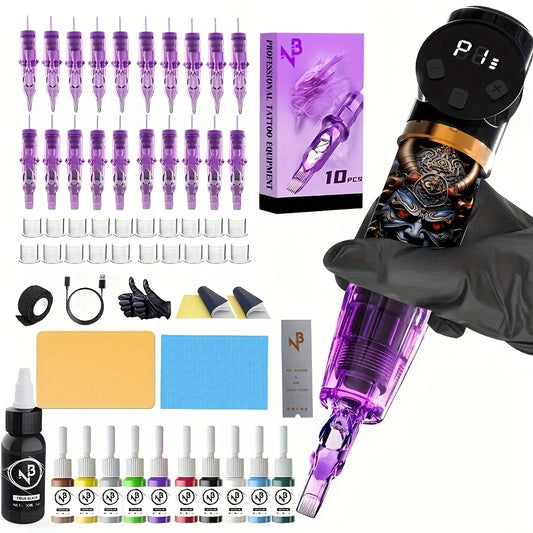 Valentine's Day Gift Wireless Tattoo Pen Set, 1500mAh Battery USB Charging, 20 Needles, 11-color Tattoo Ink And 20 Tattoo Cups,