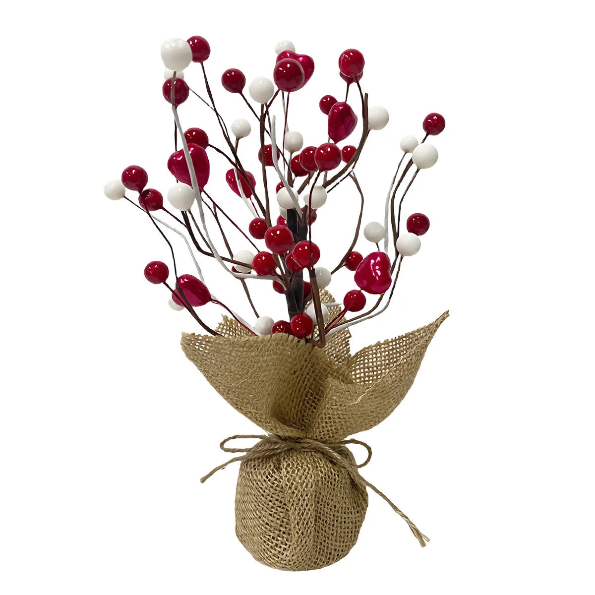 9in Valentine's Day Red Berries Tree with Burlap Base, Decorative Berries Tree Table Centerpiece for Valentine's Day