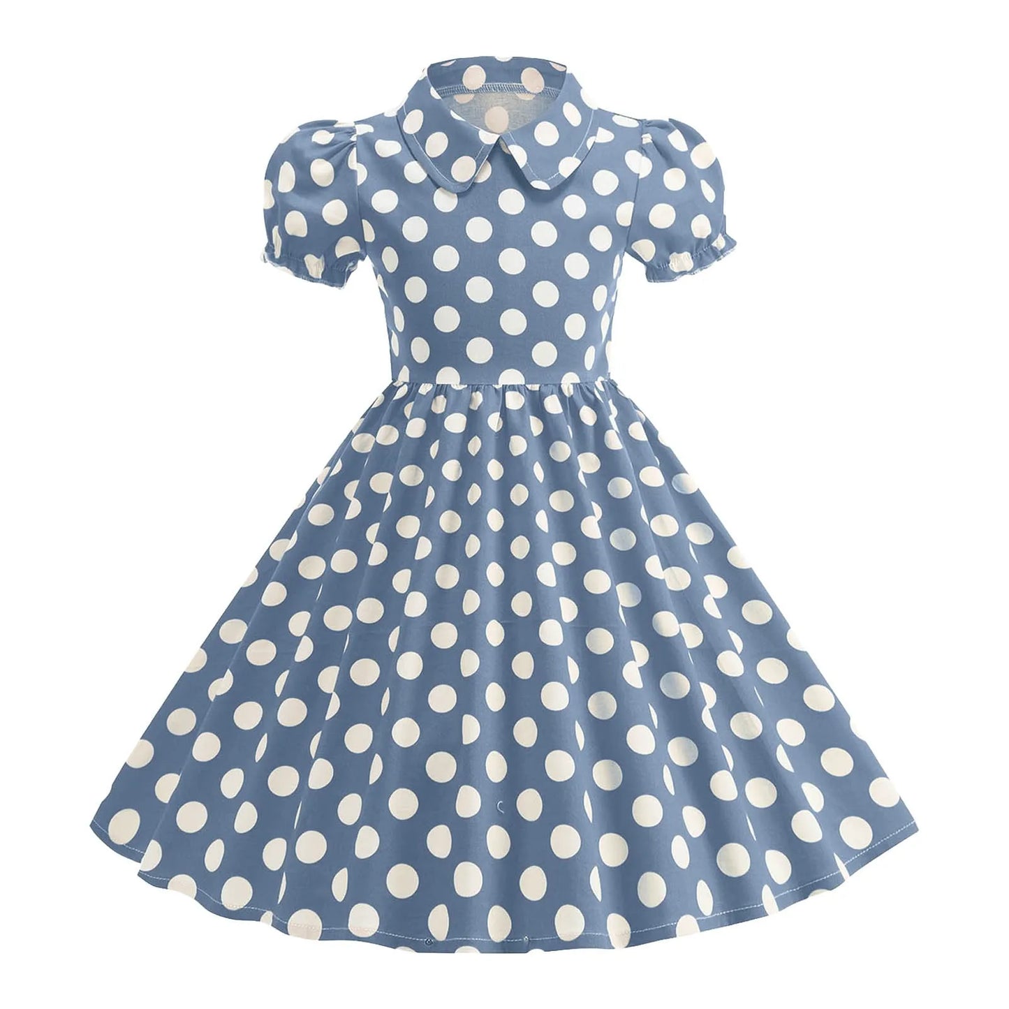 Girls' Dress French Short Sleeve Polka Dot Dress Holiday Children'S Summer Dress Lapel Blouse Dresses Kids Vintage Dresses