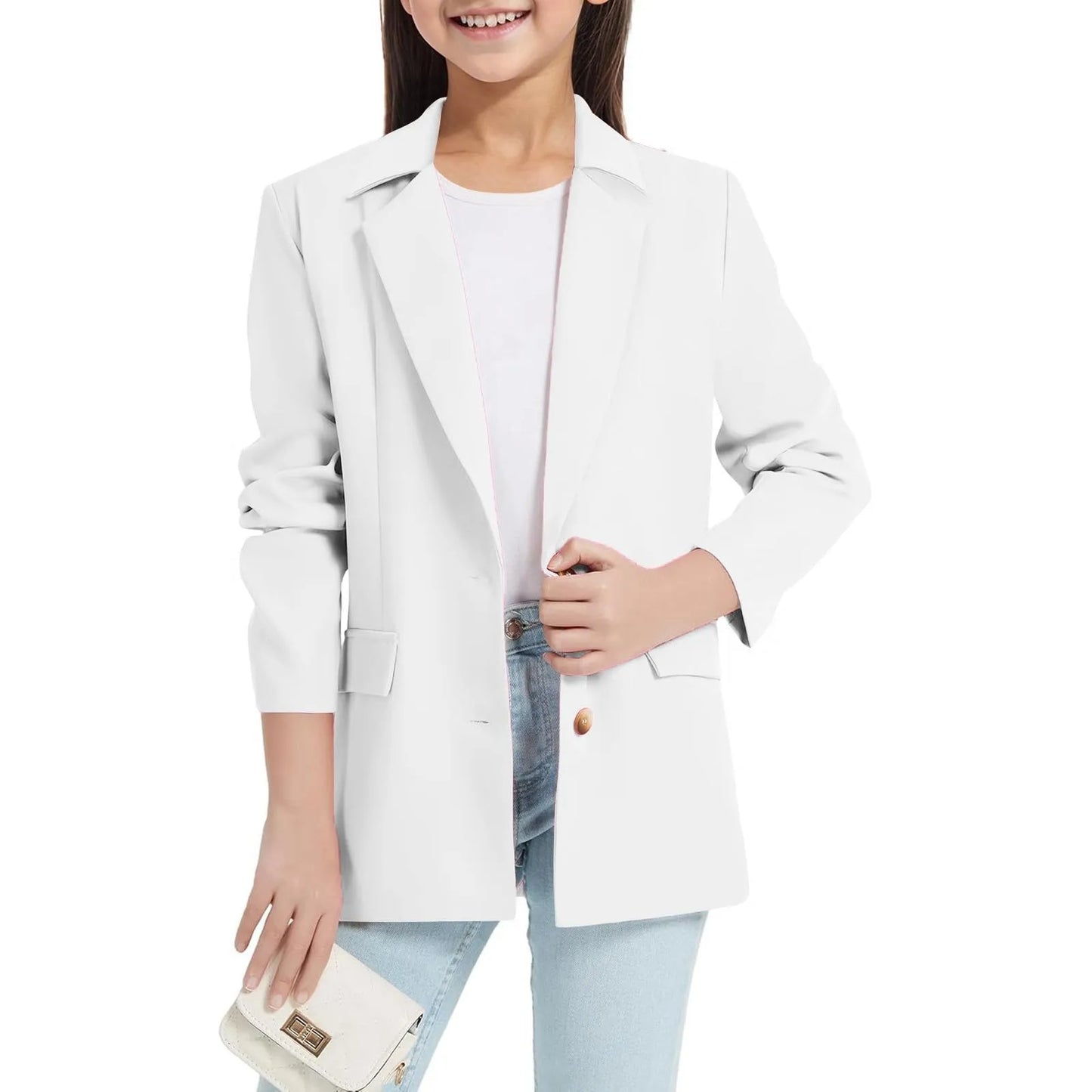 Youth Winter Coat Girls Long Sleeve Shawl Formal Suit Jacket Open Front Inner Pocket For Kids Girls Dress Up Coat Ropa De NiñA