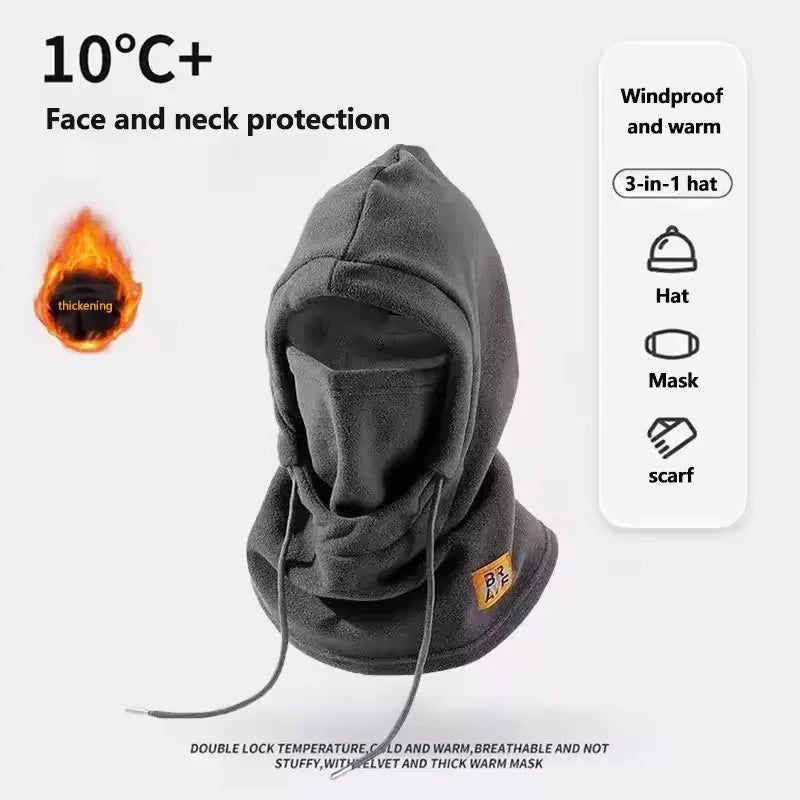 Winter Warm Neck Cover Integrated Knitted Face Mask for Unisex Drawstring Windproof Hat Outdoor Ski and Motorcycle Riding Hat