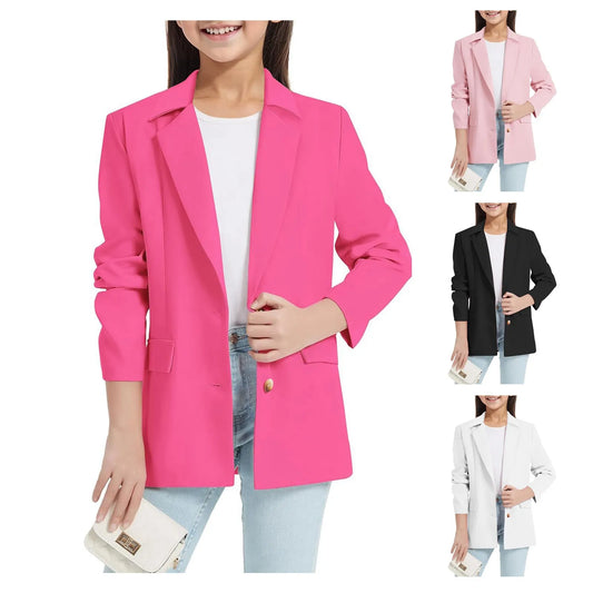 Youth Winter Coat Girls Long Sleeve Shawl Formal Suit Jacket Open Front Inner Pocket For Kids Girls Dress Up Coat Ropa De NiñA