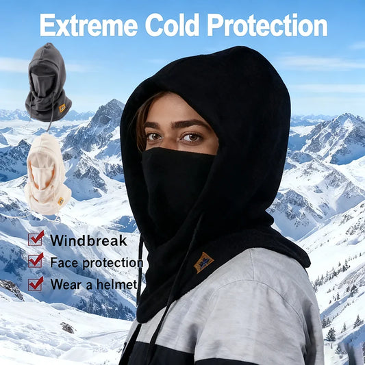 Winter Warm Neck Cover Integrated Knitted Face Mask for Unisex Drawstring Windproof Hat Outdoor Ski and Motorcycle Riding Hat