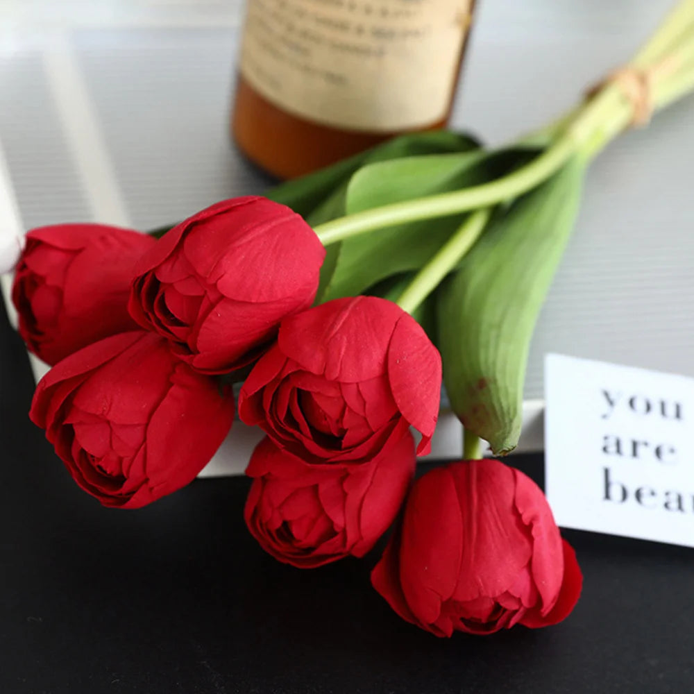 1 Bunch Artificial Tulip Flowers 6 Heads Real Touch Fake Flowers 13" for Mother's Day Valentine's Day Gifts Artificial