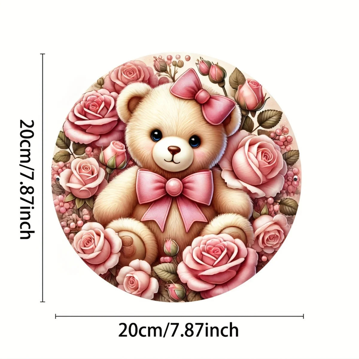 "Aluminum Foil Engraving Art Teddy Bear with Roses Wall Sign - Romantic Valentine's Day Home Decor Plaque with Floral Wreath"