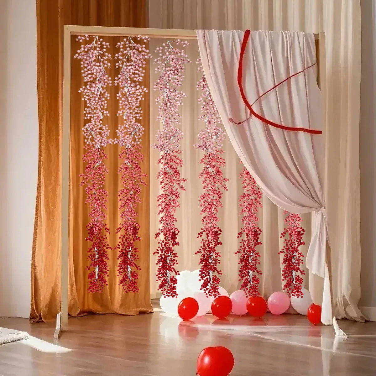 6.56ft Flexible Artificial Valentine's Day Holly Berry Vine, Ombre Color Red Berry Garland, Winter Berry Garland for