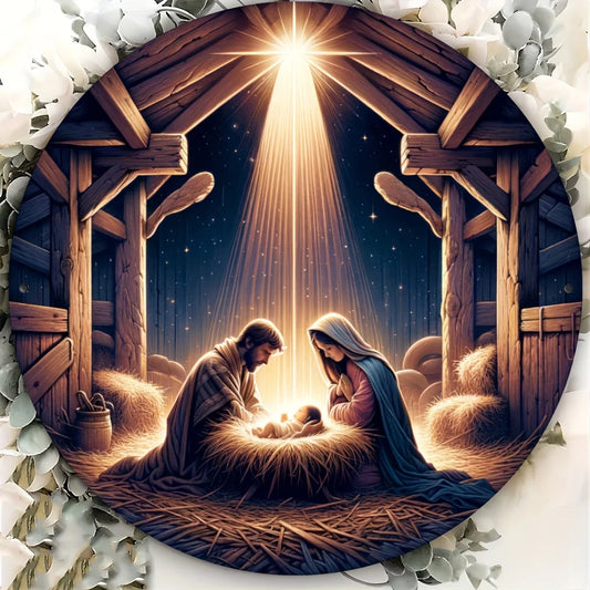 Religious Holiday Wreath Emblem Aluminum Foil Sign, Festive Home Decor Wall Art - Ideal Gift for Christmas & Valentine's Day