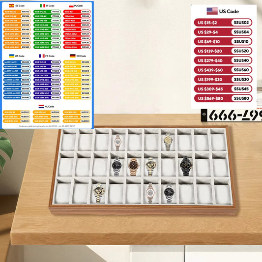 Watch Box 30 Compartments Watch Display Case Jewelry Storage Birthday, Valentine's Day, Wedding Gifts