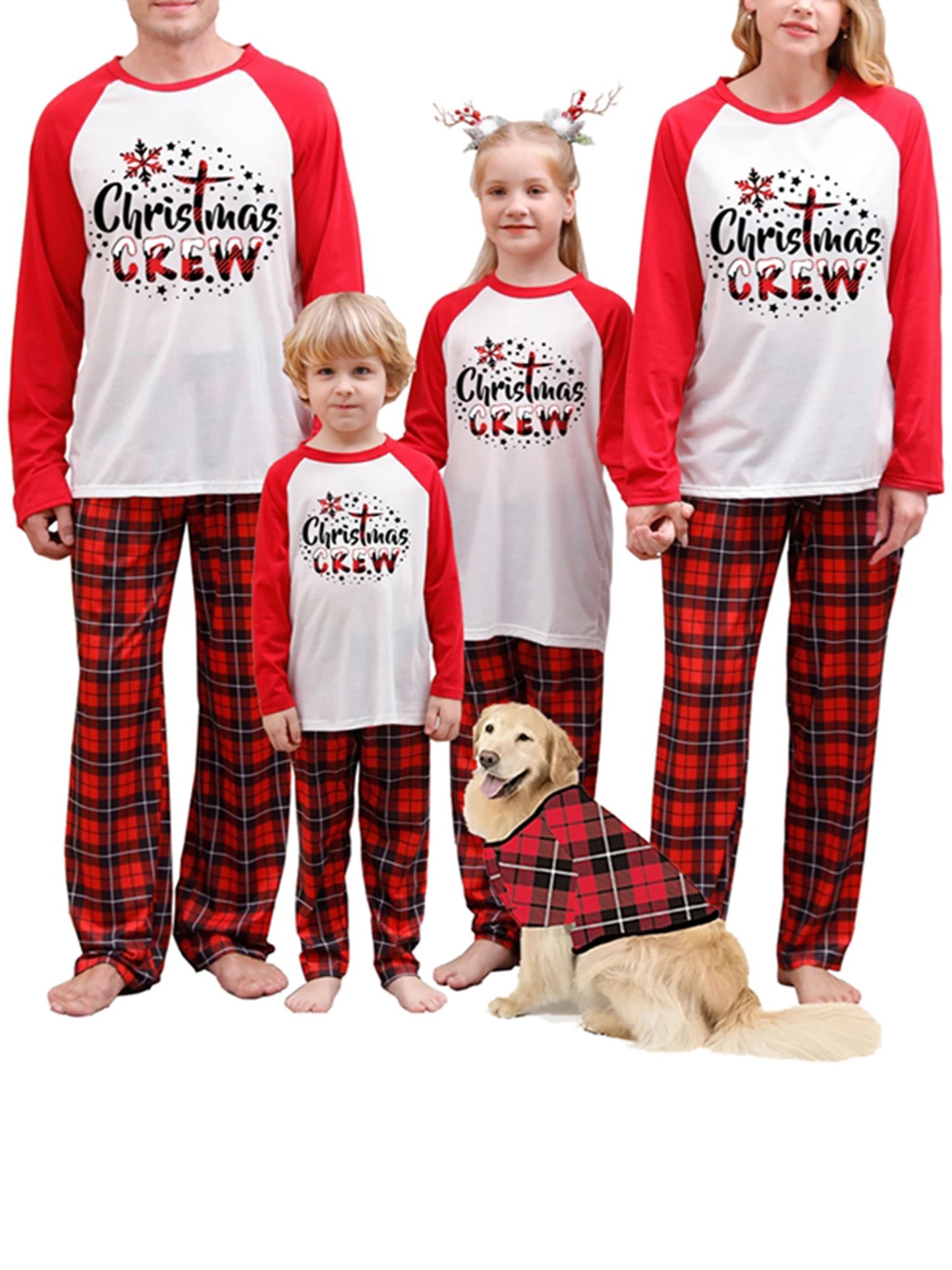 Christmas Family Matching Pajamas Set Long Sleeve Letter Print T-shirt with Plaid Pants Sleepwear Loungewear for the Whole