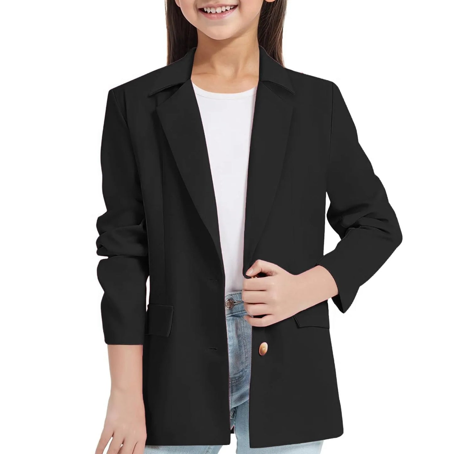 Youth Winter Coat Girls Long Sleeve Shawl Formal Suit Jacket Open Front Inner Pocket For Kids Girls Dress Up Coat Ropa De NiñA