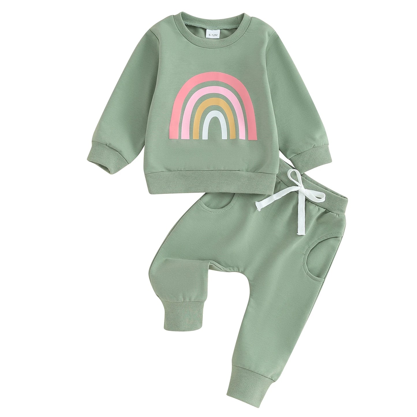 Citgeett Spring Toddler Baby Girls Fall Outfits Long Sleeve Rainbow Print Sweatshirt + Pants Clothes Autumn Set