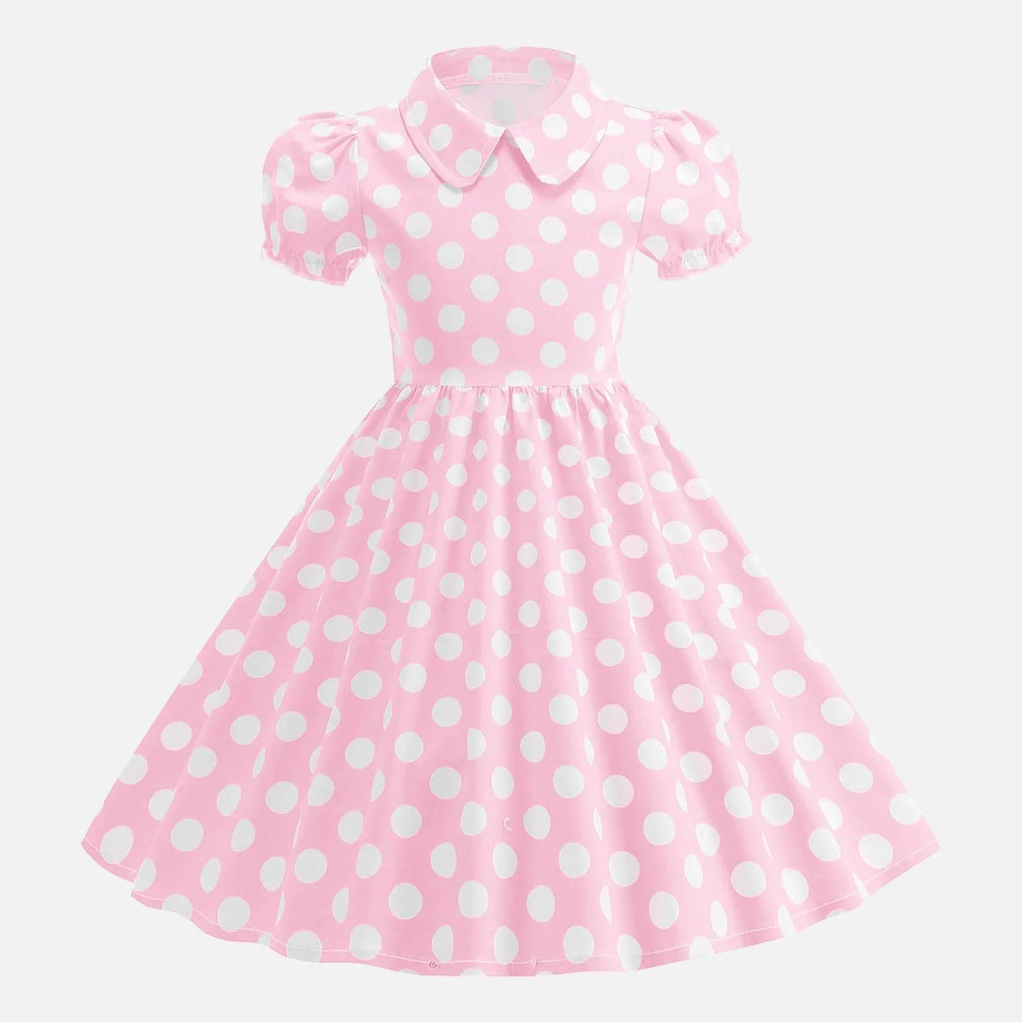 Girls' Dress French Short Sleeve Polka Dot Dress Holiday Children'S Summer Dress Lapel Blouse Dresses Kids Vintage Dresses