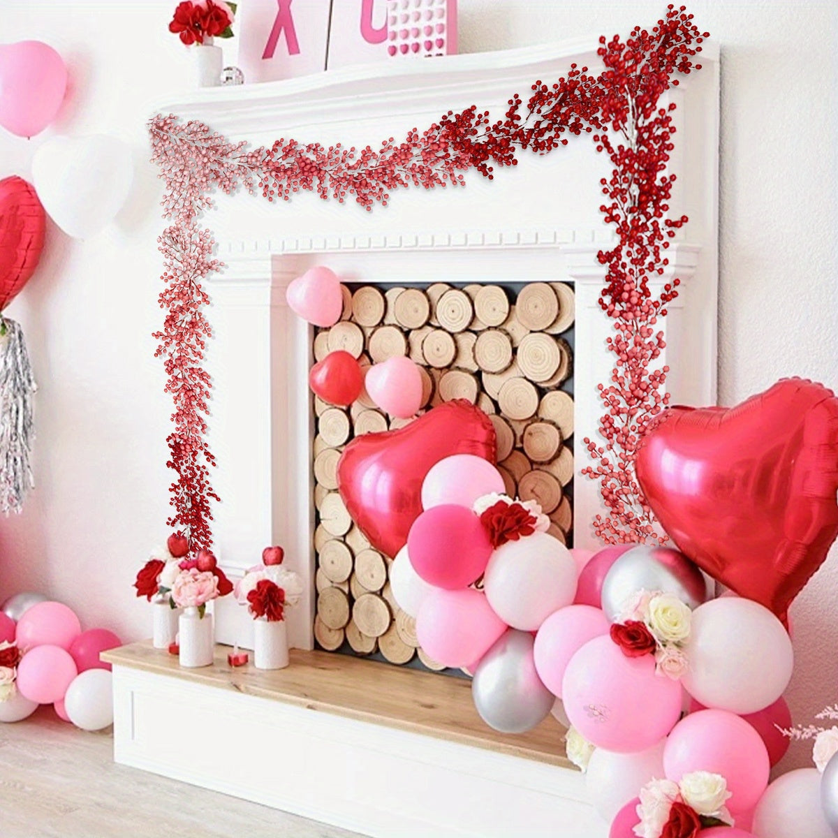 6.56ft Flexible Artificial Valentine's Day Holly Berry Vine, Ombre Color Red Berry Garland, Winter Berry Garland for